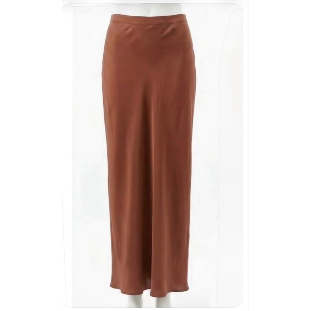 Free People 100% Silk Praline Brown Bias-Cut Maxi Skirt Large - Picture 2 of 3